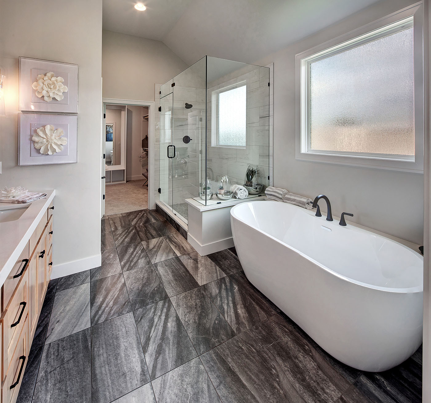 Freestanding Tub and Frameless Shower